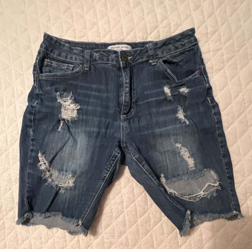 Encore Jeans Est 1988 Distressed Denim Bermuda Shorts